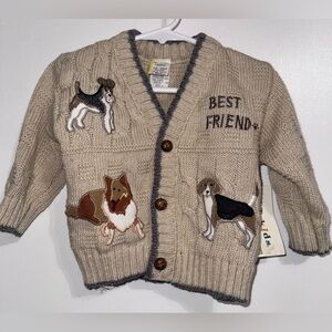 Vintage Beige Cardigan with Dog Patches new 12 months